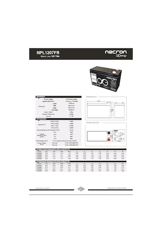 Necron NPL1207FR 12 V 7 Ah UPS Kuru Tip Bakımsız Akü