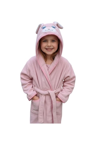 Tavşan Kulaklı Kız Erkek Çocuk Bornozu Lupi Pembe Pembe