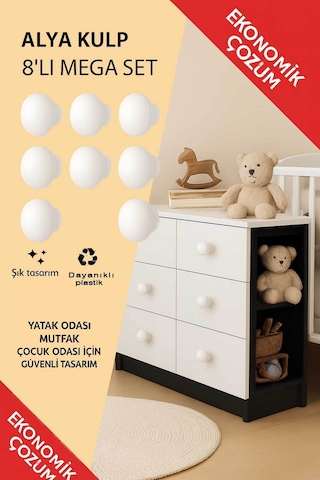 Alya Kulp Beyaz 8 Adet Mobilya Dolapyatak Odası Şifonyer Genç Ve Çocuk Odası Kulpu Beyaz
