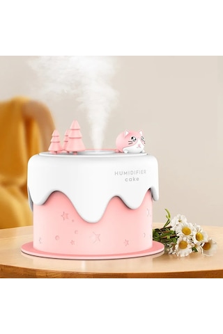 M328 Pil Tipi Mini Masaüstü Gece Lambası Karikatür Kek Sessiz Sprey Nemlendirici Pembe