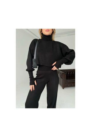 Munora Butik Parmak Geçmeli Yüksek Bel Triko Siyah Takım Siyah&blakckk Siyah&blakckk