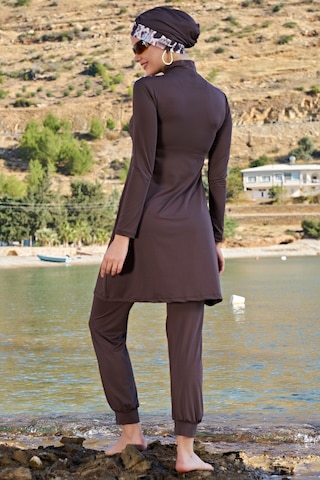 Ruko Maio Rukomayo Desenli Fırfırlı Balıkçı Yaka Micro-lycra Esnek-su Itici Kumaş Siyah Tam Tesettür Mayo