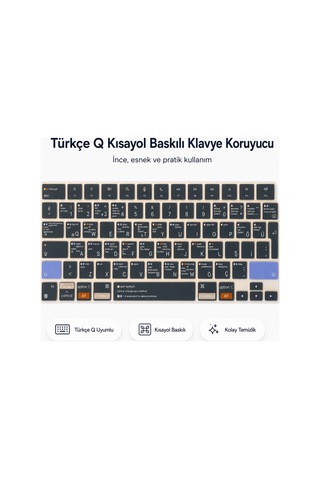 Macbook Air 13.6 İnç M2 M3 M4 M5 A2681 A3113 A3240 A3449 Uyumlu Türkçe Q Kısayollu Klavye Koruyucu