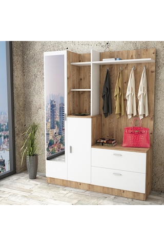 L'occi Concept Jador Vestiyer Ayakkabılık Portmanto Aynalı Raf Çam-Beyaz