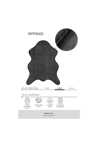 Çam Halı Poly Rpppost9002 Antrasit Peluş Post Şeklinde Halı-salon-antre-oturma Odası-yumuşak-kaymaz Taban-yıkanabilir