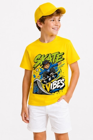 Bayloranzzo Skate Vibes %100 Pamuk Premium Kalite Erkek Çocuk Tişörtü Sarı