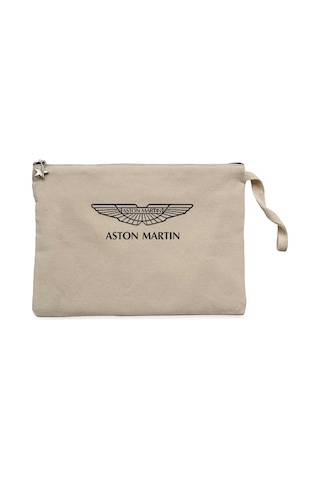 Aston Martin Logo Krem Clutch Astarlı Cüzdan / El Çantası Krem