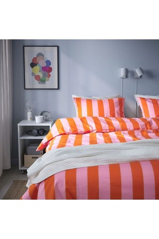Ikea Slanhöstmal Tek Kişilik Nevresim Takımı 150 X 200 Cm Pembe - Turuncu