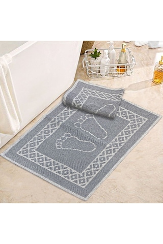 Soffy Gri & Gri 2 Adet 50x70 Cm Banyo Paspası %100 Doğal Pamuk Ayak Paspası Ayak Havlusu Gri