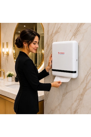 Mulpex Z Katlama Kağıt Havlu Dispenseri Beyaz 400 Yaprak Kapasiteli Abs Duvar Tipi