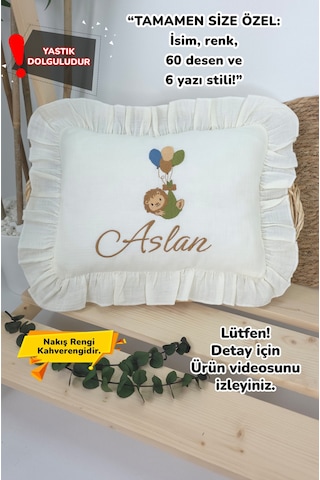 Gros Shop Müslin Yeni Doğan 4katlı Organik %100pamuk Kişiye Özgü Nakışlı Hastane Çıkış Seti-aslan Model Ekru