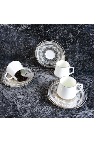 Evaliza Crown Platin 12 Parça 6 Kişilik Kahve Fincan Takımı 80 Ml Platin