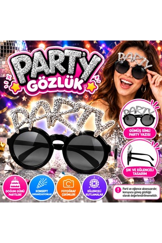 Ren.ga.renk Gümüş Simli Party Yazılı Parti Gözlüğü Rengaren Diğer