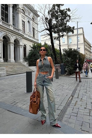 Modalima Eskitme Baggy Jean Pantalon Çok Renkli