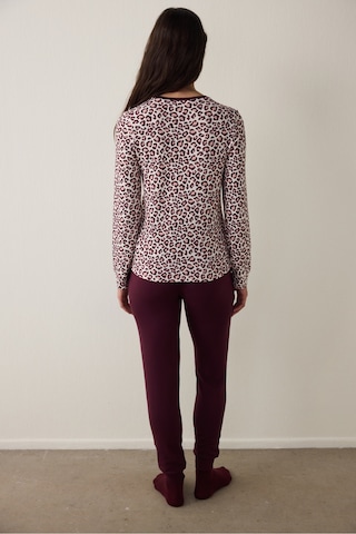 Penti Bordo Leopar Desenli Uzun Kollu Termal Etkili Pijama Üstü