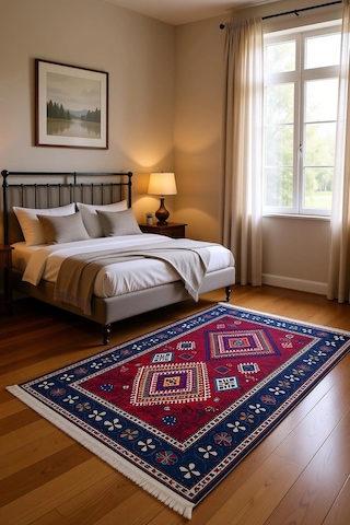 Blghome Geleneksel Motifli Modern Halı Dekoratif Kilim Kırmızı - Mavi