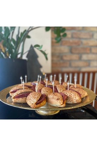 Altın Varak Bant Ayaklı Pasta Servis Tabağı Servis Sunum Tabağı Yuvarlak 32,5 Cm