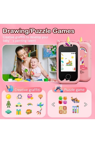 Novahub Çocuk Telefonu, 3-12 Yaş Arası Kız/erkek İçin Dokunmatik Oyuncak Telefon Pembe