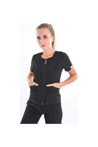 Siyah Lily Model Fermuarlı Soft Likra Doktor Hemşire Üniforma 001
