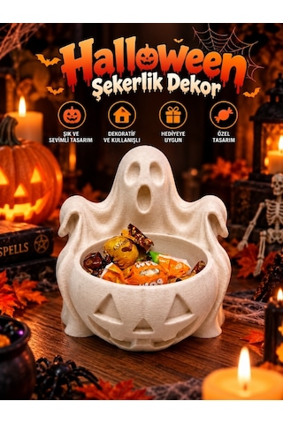 Halloween Cadılar Bayramı Dekoratif Hayaletli Balkabağı Şekerlik Kase Masa Üstü Dekor