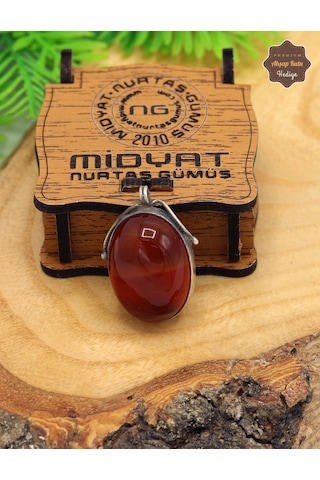 Orijinal Damarlı Akik Taşlı Oval Model El İşi Otantik Gümüş Kadın Kolye 201025477