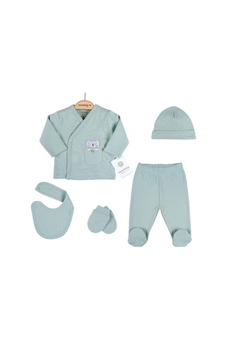 3 Ay Koala Nakışlı Çizgili 5'li Hastane Çıkış Seti Yeşil