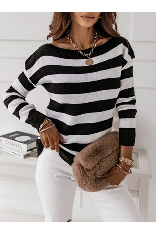 Kadın Uzun Kollu Kayık Yaka Triko Bluz Siyah