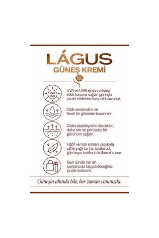 Lágus UVA/UVB Suya Dayanıklı Koruyucu Bakım Güneş Kremi SPF50+ 50 ML