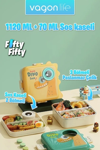 Vagonlife Lunch Box 1120 Ml Sızdırmaz,karışmaz Üç Bölmeli Sos Kaseli Yeni Nesil Sefer Tası-fflbox10082 Yeşil