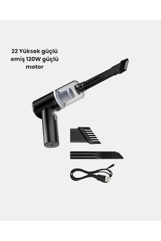 Taşınabilir Vakumlu Araç Süpürgesi - Katlanabilir Sap Yıkanabilir Filtre 120w Motor
