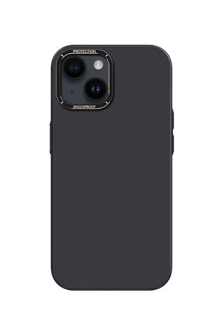 Apple Uyumlu iPhone 14 Kılıf Metal Kamera Çerçeveli Recci Glaze Serisi Kapak Siyah