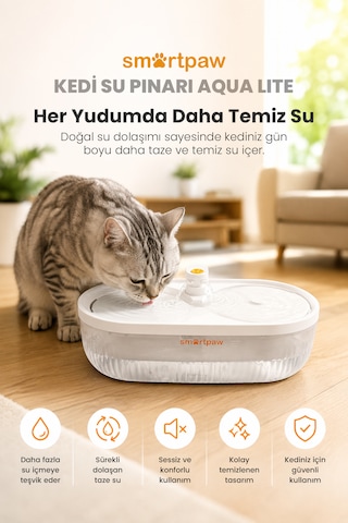 Smartpaw Aqua Lite Otomatik Kedi Su Pınarı Distribütör Garantili