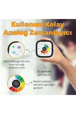 Npo Mutfak,ders,yemek İçin 60dk Analog Alarm Zamanlayıcı,pomodoro Öğrenci Motivasyon Saati Kırmızı