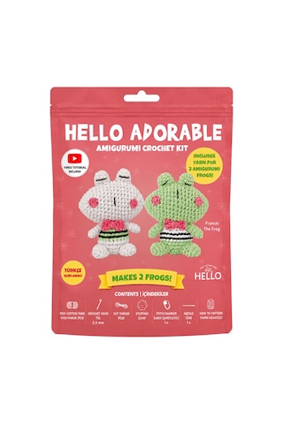 Bakgelal Hello Adorable Amigurumi Kurbağa Yapım Kiti , Kendin Yap Hobi Seti, Türkçe Anlatımlı