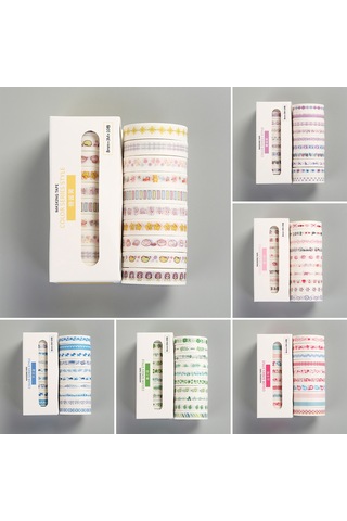 Singree 10 Rulo Renkli Washi Bant Seti - Dıy Defter Süsleme Ve Hediye Paketleme İçin