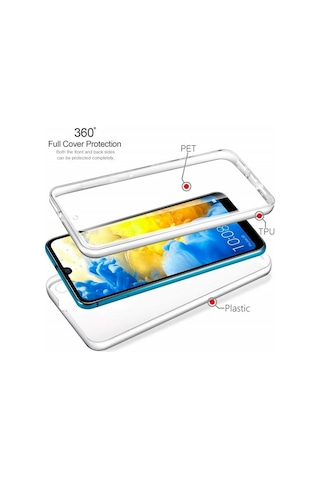 Adige Huawei Y5 2019 Uyumlu Kılıf Ön Arka 360 Koruma Arka Sert Mika Ön Silikon Şeffaf