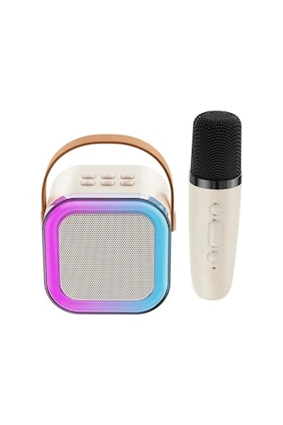Karaoke Kablosuz Hoparlör Mikrofonlu Rgb Işıklı Bluetooth Speaker Tf Kart/usb Beyaz.gzpde