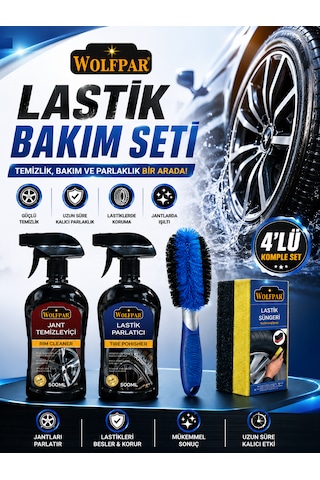Lastik Bakım Seti Jant Temizleyici + Jant Temizleme Fırçası + Lastik Parlatıcı + Lastik Süngeri