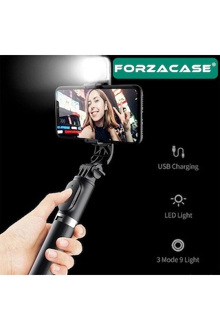 Forzacase Işıklı Kablosuz Selfie Çubuğu 90cm Kamera Tripod Fc1006