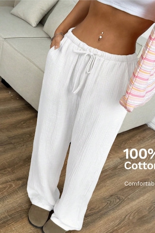 Tarz Cool Bol Paça Müslin Kadın Pantolon Kmslpnt0125 Beyaz