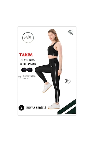 Missmaral Kadın Spor Takım Yüksek Bel Tayt Pedli Büstiyer Sport Team High Waist Padded Bustier Black 3052 Siyah Beyaz