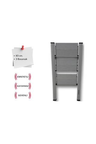 Endokon Katlanır Şık Merdiven Gümüş 3 Basamaklı - Alüminyum - Ev - Ofis Merdiveni