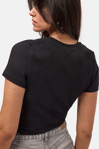 it's basic Kadın Siyah S6-1 Bisiklet Yaka %100 Organik Pamuk Esnek Kumaş T-shirt