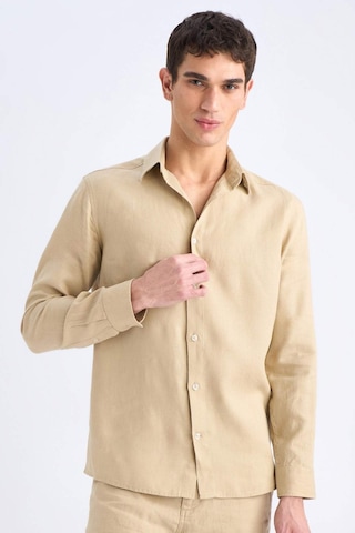 DeFacto %100 Keten Regular Fit Polo Yaka Yazlık Uzun Kollu Gömlek D9925AX25SPBG732