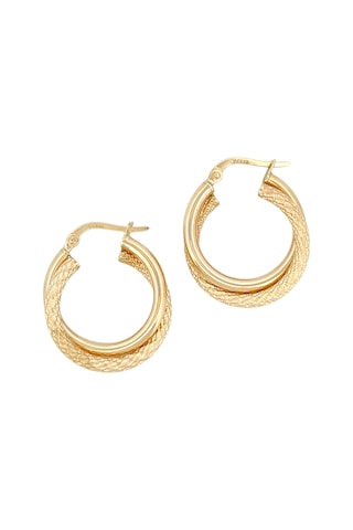 Altın Nesil 14 Ayar Altın Kumlu Çift Halka Yuvarlak Küpe Sarı Altın