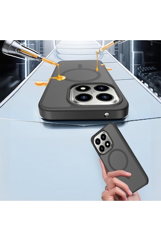 Vendas Xiaomi 15t Kılıf Sert Pc Arka Yüzey Wireless Şarj Özellikli Zore Flet M-safe Kapak + Kamera Lens Koruyucu Siyah