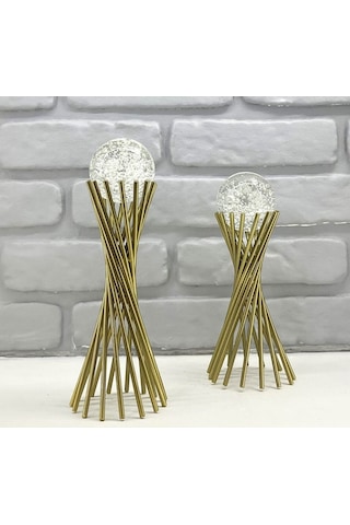 Eskitme Metal 2'li Set Salon Burgu Model Kristal Baloncuklu Cam T 1 Takım