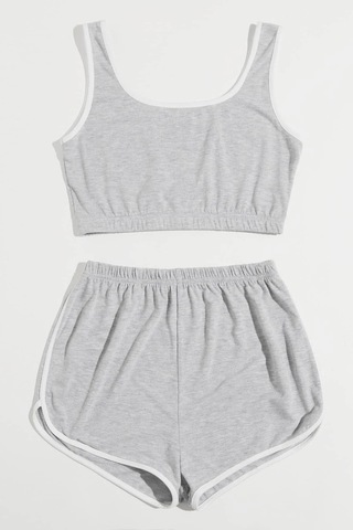 Epilons Zenviaatt2 Kadın Gri Askılı Crop Top Ve Şortlu Gecelik Takım Zenvi312