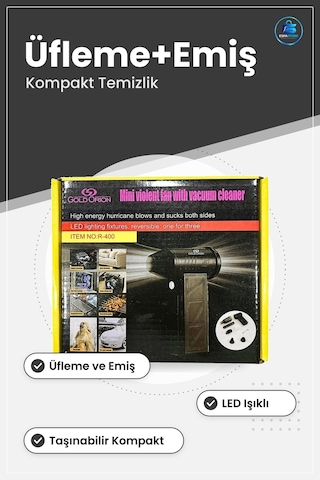 Mini Oto Süpürgesi Üflemeli Emişli Araç İçi Temizlik Led Işıklı T