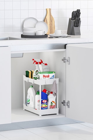 2 Adet Beyaz 2 Katlı Düzenleyici Mutfak Ve Banyo Rafı Çok Renkli